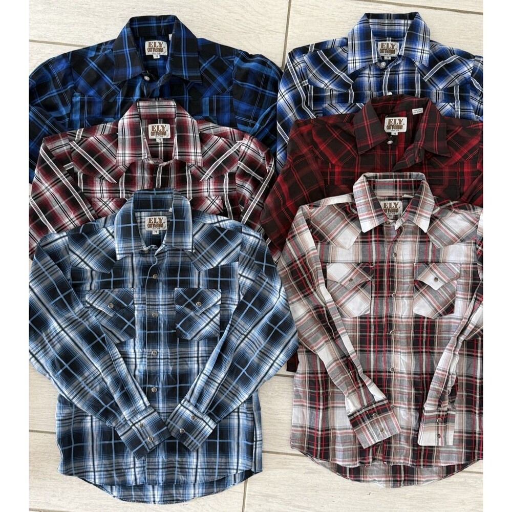 Lot Of 6 Retro Cowboy Ely Cattleman Western Shirts Pearl Snap SZ M Show Horses